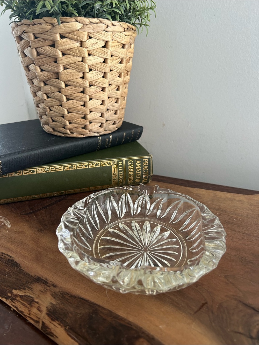 Clear Round Vintage Crystal Ashtray starburst Mid Century MCM